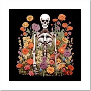 Skeleton with Flowers Posters and Art